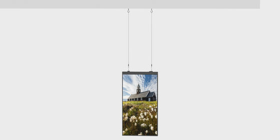 55 65 Zoll Innenraum Hohe Helligkeit Decke Hängende Werbung Einseitige digitale Beschilderung Fenster LCD-Bildschirm
