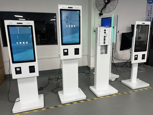 Interaktiver Selbstbedienungskiosk 21.5 32 Zoll Boden Stehender Touchscreen POS Drucker Kiosk