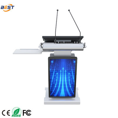 Smart Lectern mit 150 mm Höchsthebehöhe und optional 32 Zoll Smart Kiosk Bildschirm Einstellbarer Bildschirmwinkel 10-40°