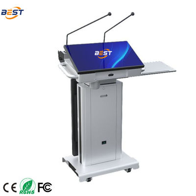 Smart Multimedia Podium mit verstellbarem Bildschirmwinkel 10-40°, 150mm Max Lifting Height und optionalem 32 Zoll Smart Kiosk Screen