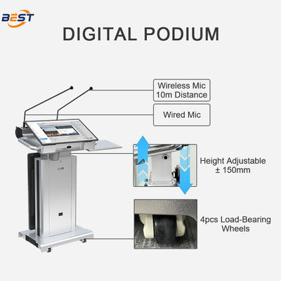 Elektrisch betriebenes Multimedia-Podium mit maximaler Hubhöhe von 150 mm und optionalem 32-Zoll-Smart-Kiosk-Bildschirm