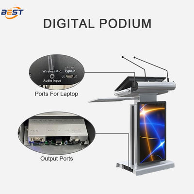 Smart Lectern mit 150 mm Höchsthebehöhe und optional 32 Zoll Smart Kiosk Bildschirm Einstellbarer Bildschirmwinkel 10-40°