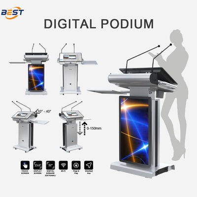 Smart Lectern mit 150 mm Höchsthebehöhe und optional 32 Zoll Smart Kiosk Bildschirm Einstellbarer Bildschirmwinkel 10-40°