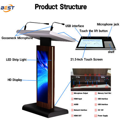 Digitales Podium mit Multipoints Foil Touch 560*1920 Auflösung und 256GB Solid-State Drive Smart Lectern