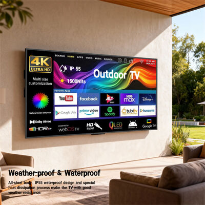 Outdoor TV IP55/IP66 Wasserdicht | 4K Google TV 1500-3000nits Helligkeit Kommerzielles Display für Werbung
