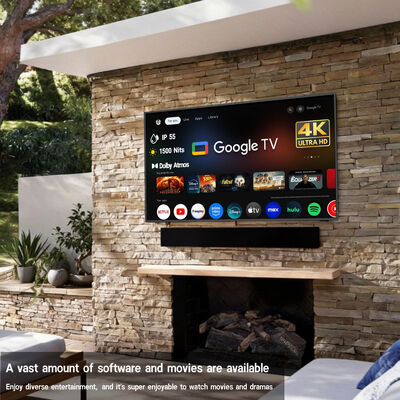 Outdoor TV IP55/IP66 Wasserdicht | 4K Google TV 1500-3000nits Helligkeit Kommerzielles Display für Werbung