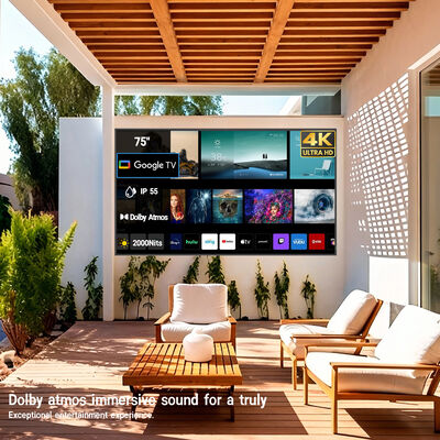 Wasserdichter Outdoor-Fernseher mit Google TV und 1500–3000 Nits sonnenlichtlesbarem Bildschirm, IP55/IP66-zertifiziert
