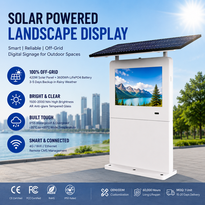 Solarbetriebene digitale Werbetafel für den Außenbereich | 2000 Nits | Off-Grid