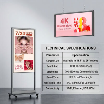 Ultra-Dünn 28,8mm Doppelseitiges Digitaldisplay mit 178° Blickwinkel und 3500 Nits Helligkeit