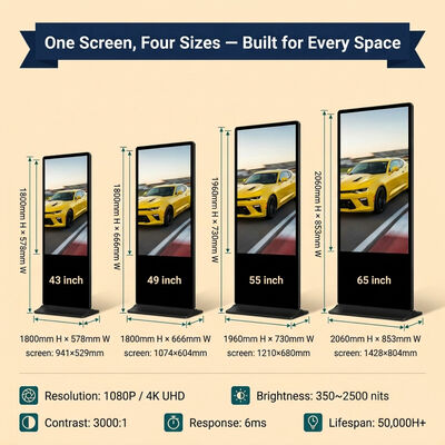 55 Zoll Indoor LCD Digital Signage Touchscreen Totem Kiosk mit Android OS 500 Cd/m2 Helligkeit