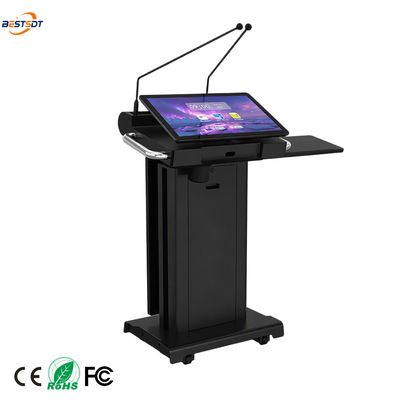 Schwarzes Smart Podium mit hoher Helligkeit, 23,6-Zoll-4K-PCAP-Touchscreen, 32-Zoll-Frontbeschilderungs-Rednerpult für Konferenzen