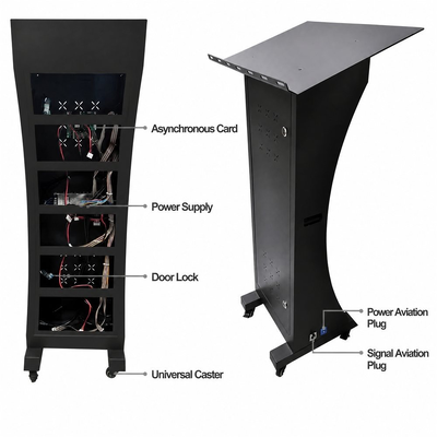 Hohe Helligkeit, 450–650 nit GOB, gebogenes LED-Rednerpult-Display, 3840 Hz, 12–16 Bit Graustufen, kabellose intelligente Steuerung