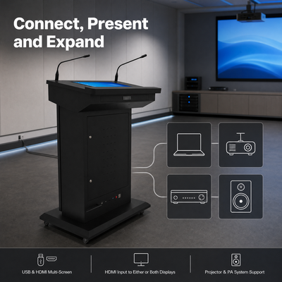 Mobiler elektronischer Podium 43 Zoll Porträtbildschirm 21,5 Zoll Kapazitäts-Touchscreen-Sperrhalter