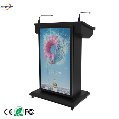 Dual-Screen Smart Podium HDMI-Eingang USB Multi-Screen-Display 2 Schwanenhalsmikrofone PA-Unterstützung