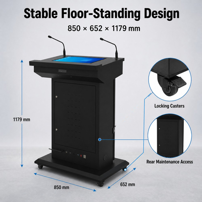 Dual-Screen Smart Podium HDMI-Eingang USB Multi-Screen-Display 2 Schwanenhalsmikrofone PA-Unterstützung