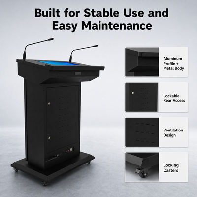 Dual-Screen Smart Podium HDMI-Eingang USB Multi-Screen-Display 2 Schwanenhalsmikrofone PA-Unterstützung