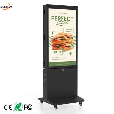 Outdoor-Doppelseitiges digitales Posterdisplay 1800nit Akkubetrieben 10H Tragbare Beschilderung IP66 Wasserdicht 43 Zoll