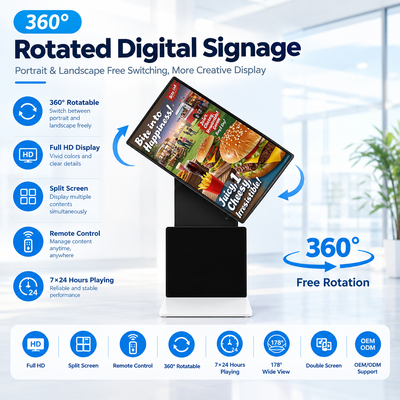 360 Grad drehbarer Standflächen-Digitalschild 43 50 55 65 Zoll 4K Android Windows Touchscreen