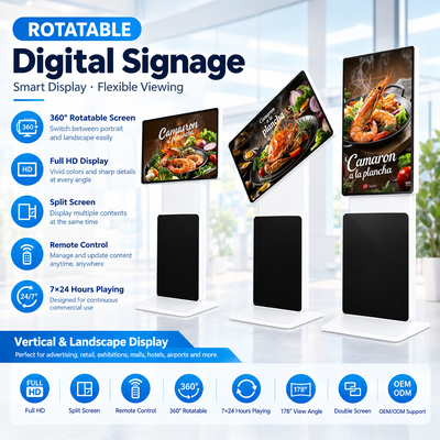 360 Grad drehbarer Standflächen-Digitalschild 43 50 55 65 Zoll 4K Android Windows Touchscreen