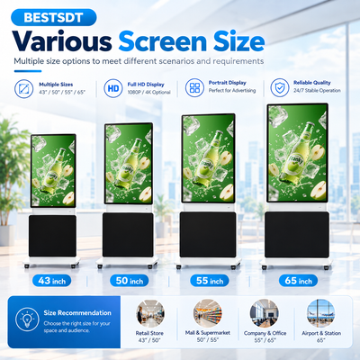 360 Grad drehbarer Standflächen-Digitalschild 43 50 55 65 Zoll 4K Android Windows Touchscreen