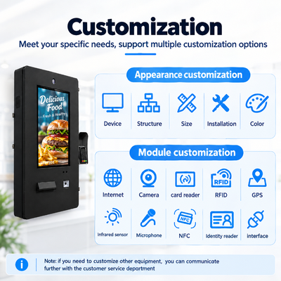 Android Windows Outdoor Bestellkiosk Wandmontiertes Terminal für Großhandelsrestaurantprojekte