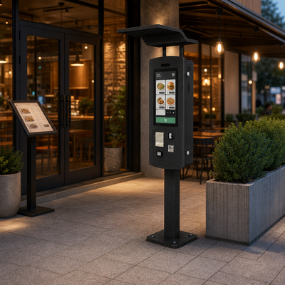 Schwarzer Outdoor-Selbstbedienungsterminal 32 Zoll IP65 24-Stunden-OEM-ODM-Zahlungskioskautomat