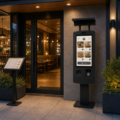 Outdoor Restaurant Self Ordering Kiosk 32 Zoll IP65 2500nits Standalone für Terrassendining