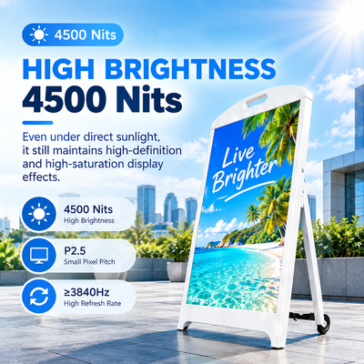 Tragbares, batteriebetriebenes LED-Posterdisplay, 10 Stunden Laufzeit, 4500 Nits, IP65-Außenschild